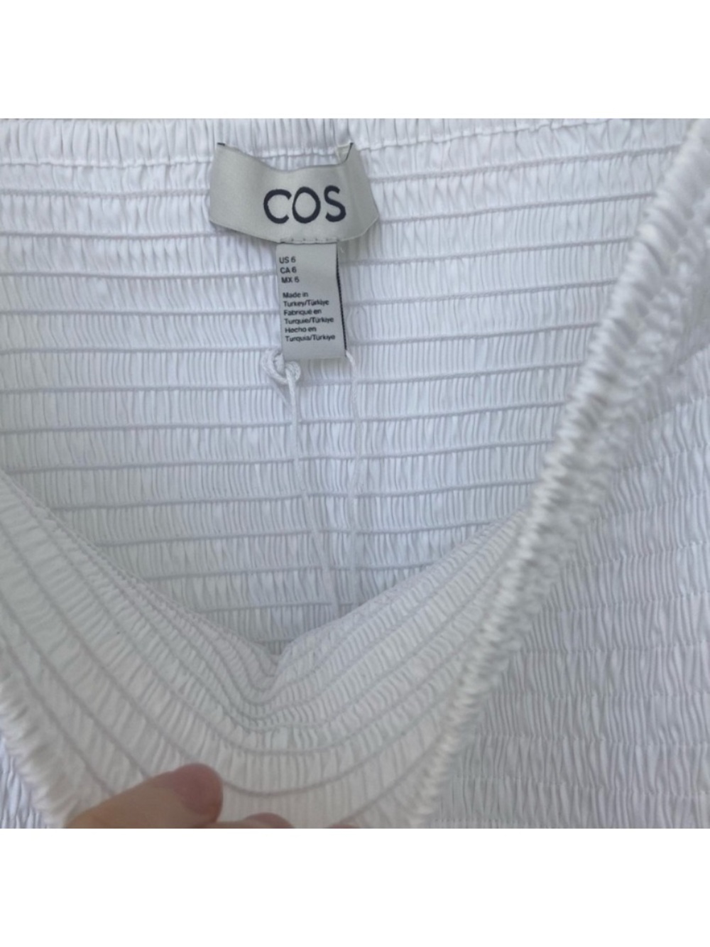 šCOS Cotton Dress 2023 Off-The-Shoulder Smocked Midi Dress - White Size 6 NWT - Picture 13 of 13